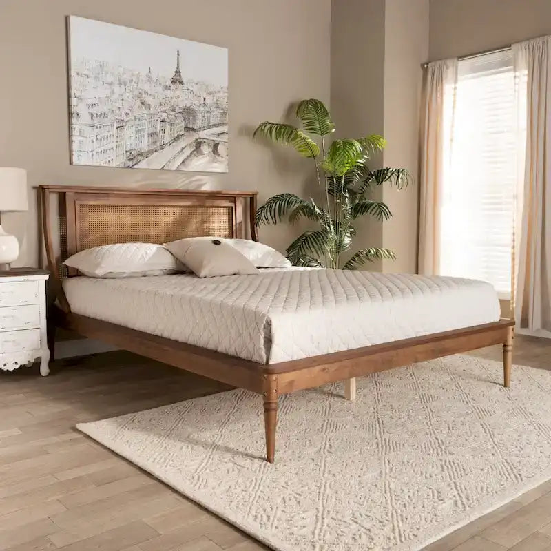 Jamila Contemporary Synthetic Rattan Platform Bed in Walnut Brown 11