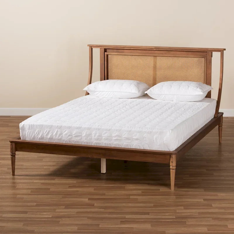 Jamila Contemporary Synthetic Rattan Platform Bed in Walnut Brown 12
