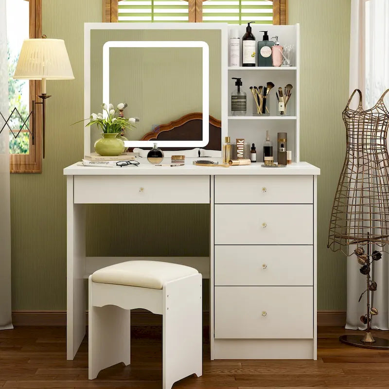 39.4-Inch Makeup Vanity Set with Stool and Touch Light Mirror 2