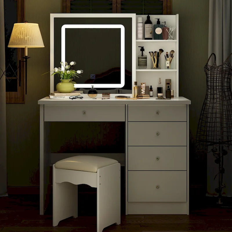 39.4-Inch Makeup Vanity Set with Stool and Touch Light Mirror 3