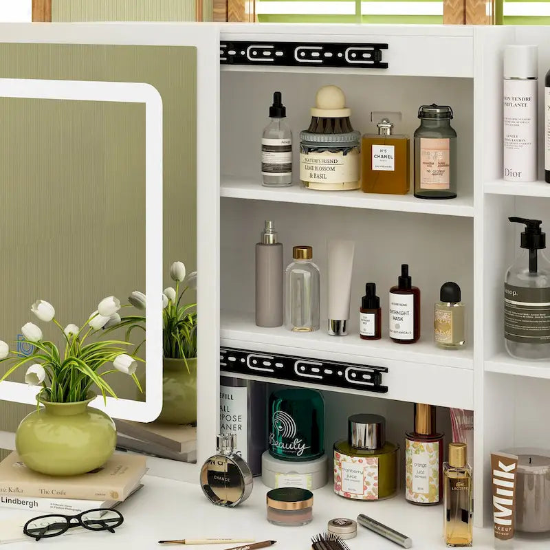 39.4-Inch Makeup Vanity Set with Stool and Touch Light Mirror 5