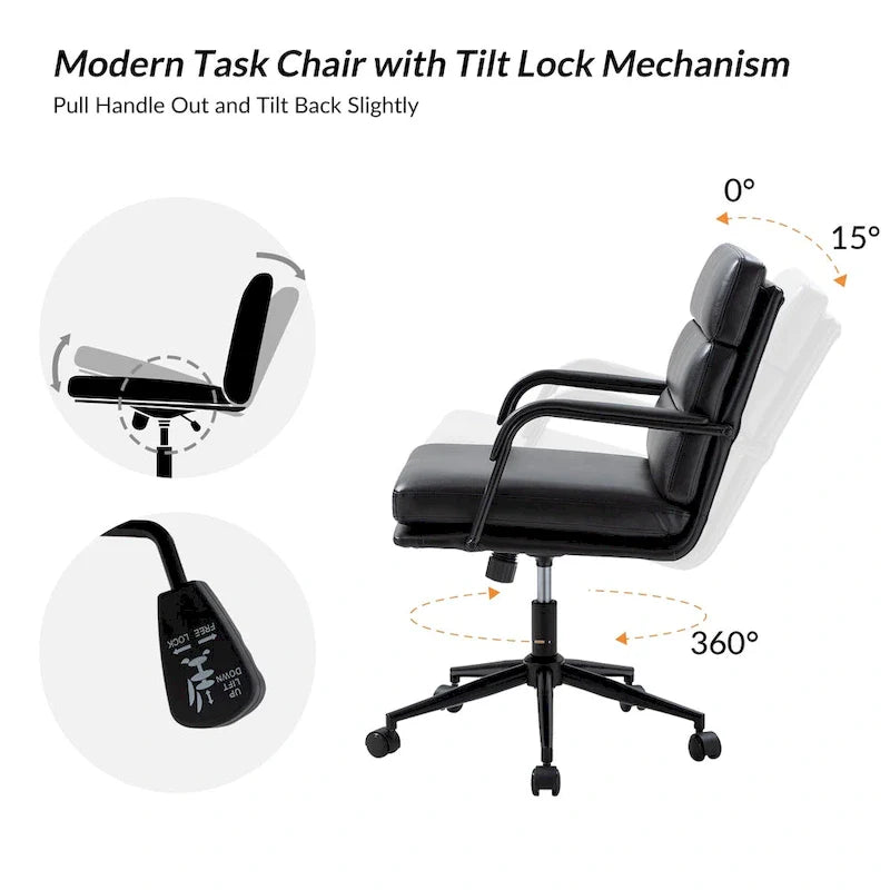 Joseph Contemporary Faux Leather Task Chair with Tilt Lock and Center Tilt by HULALA HOME 7