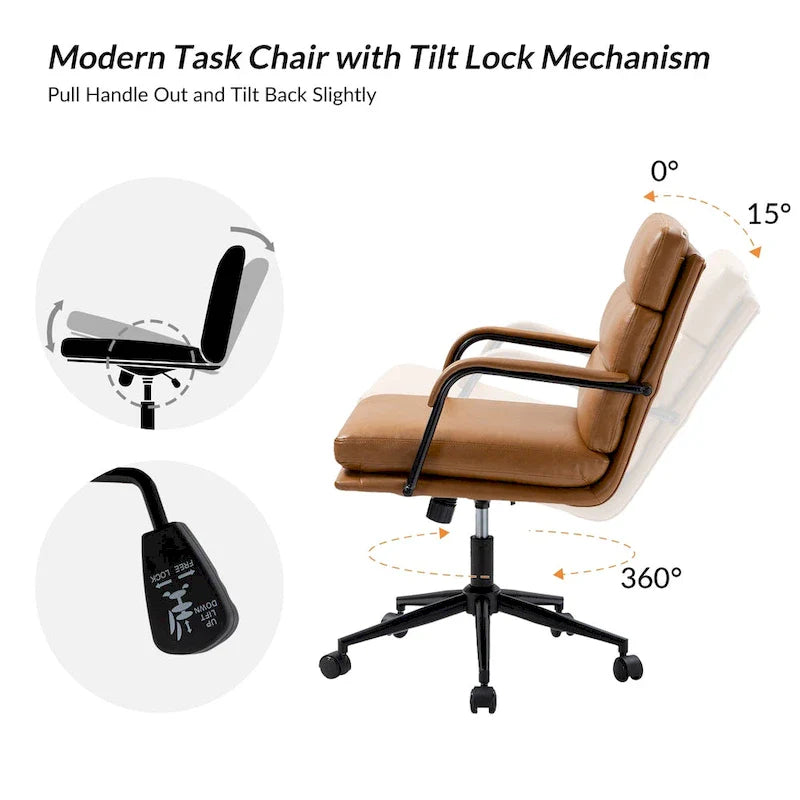 Joseph Contemporary Faux Leather Task Chair with Tilt Lock and Center Tilt by HULALA HOME 14