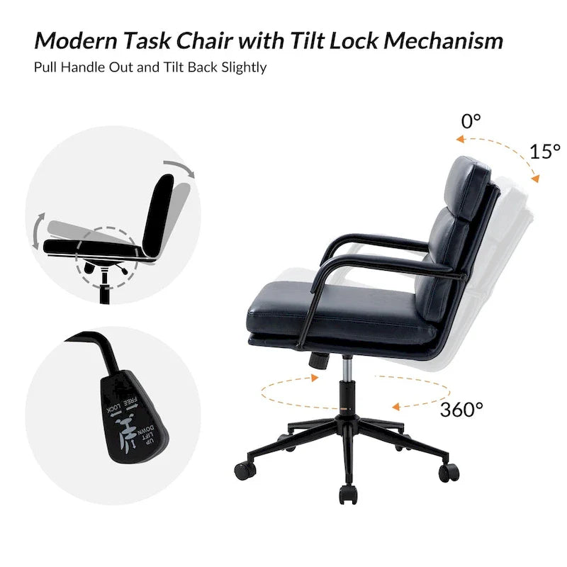 Joseph Contemporary Faux Leather Task Chair with Tilt Lock and Center Tilt by HULALA HOME 23
