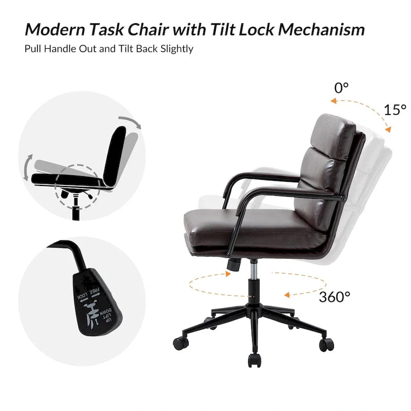 Joseph Contemporary Faux Leather Task Chair with Tilt Lock and Center Tilt by HULALA HOME 32