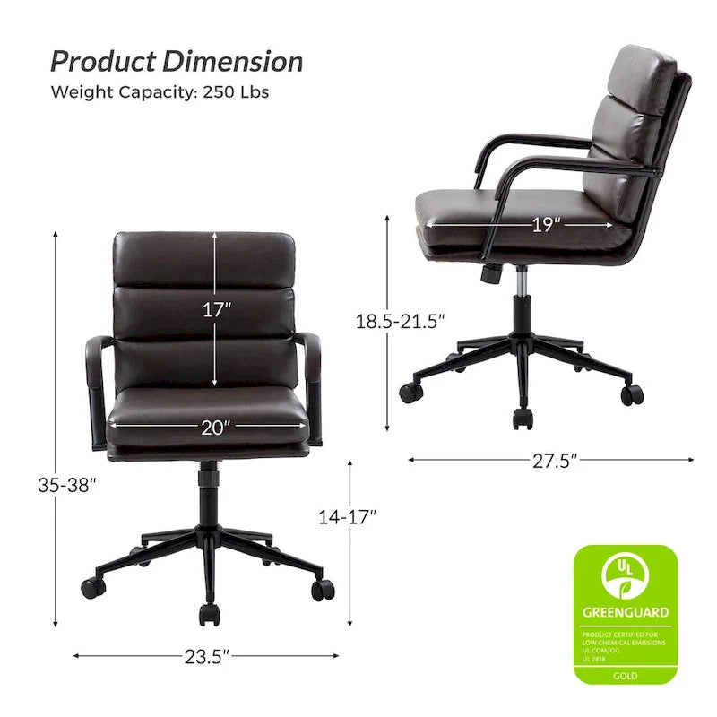 Joseph Contemporary Faux Leather Task Chair with Tilt Lock and Center Tilt by HULALA HOME 37