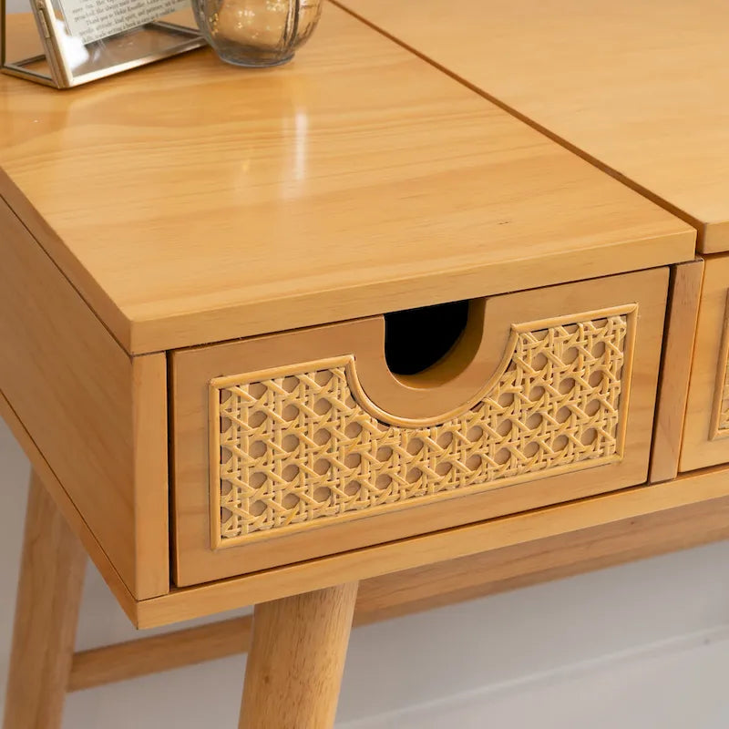 Chantal Natural Wood Vanity with 2 Cane Drawers 1