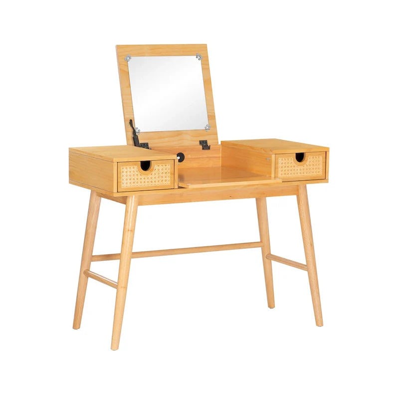 Chantal Natural Wood Vanity with 2 Cane Drawers 4