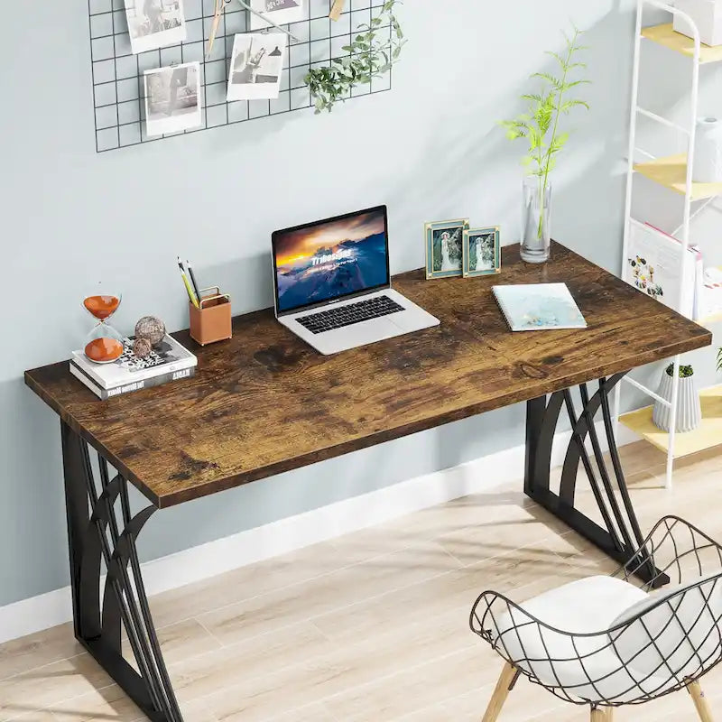 Contemporary 55-Inch Gold and White Computer Desk - Versatile Dining, Vanity, and Conference Table with Elegant Gold Legs 10
