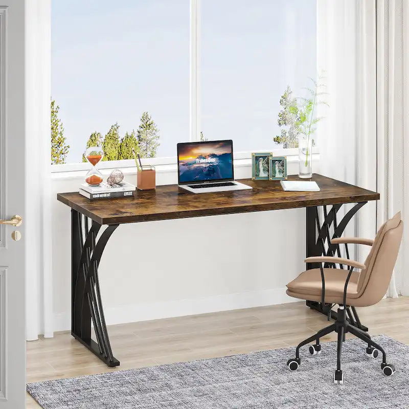 Contemporary 55-Inch Gold and White Computer Desk - Versatile Dining, Vanity, and Conference Table with Elegant Gold Legs 12