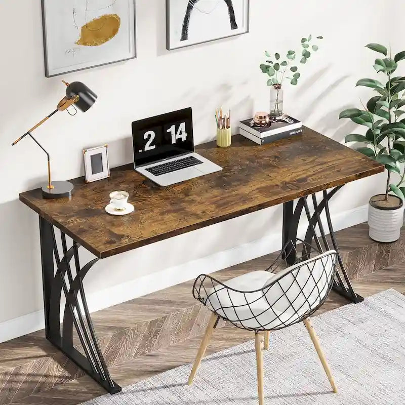 Contemporary 55-Inch Gold and White Computer Desk - Versatile Dining, Vanity, and Conference Table with Elegant Gold Legs 14