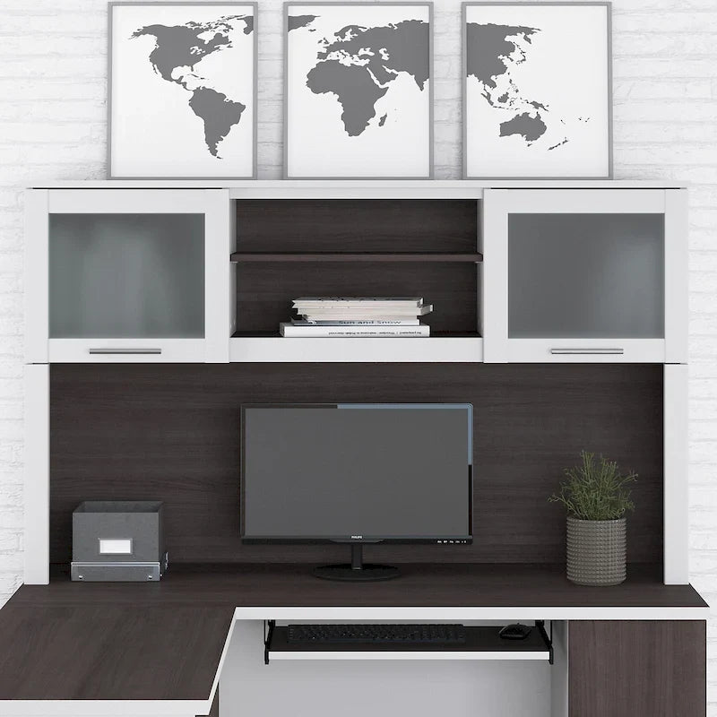 Bush Furniture Somerset Ash Gray 60-Inch Hutch for L-Shaped Desk - Dimensions: 59.09L x 12.50W x 35.69H 53