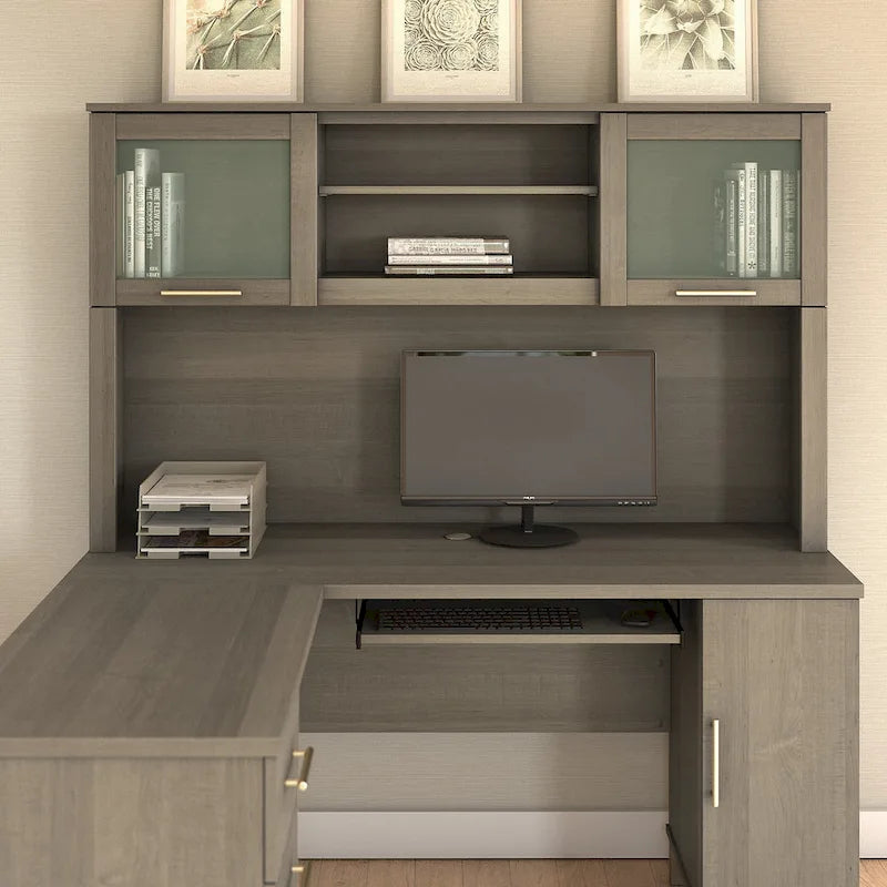 Bush Furniture Somerset Ash Gray 60-Inch Hutch for L-Shaped Desk - Dimensions: 59.09L x 12.50W x 35.69H 2