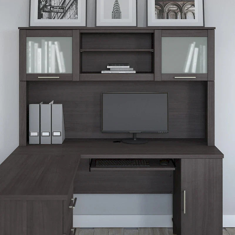 Bush Furniture Somerset Ash Gray 60-Inch Hutch for L-Shaped Desk - Dimensions: 59.09L x 12.50W x 35.69H 9