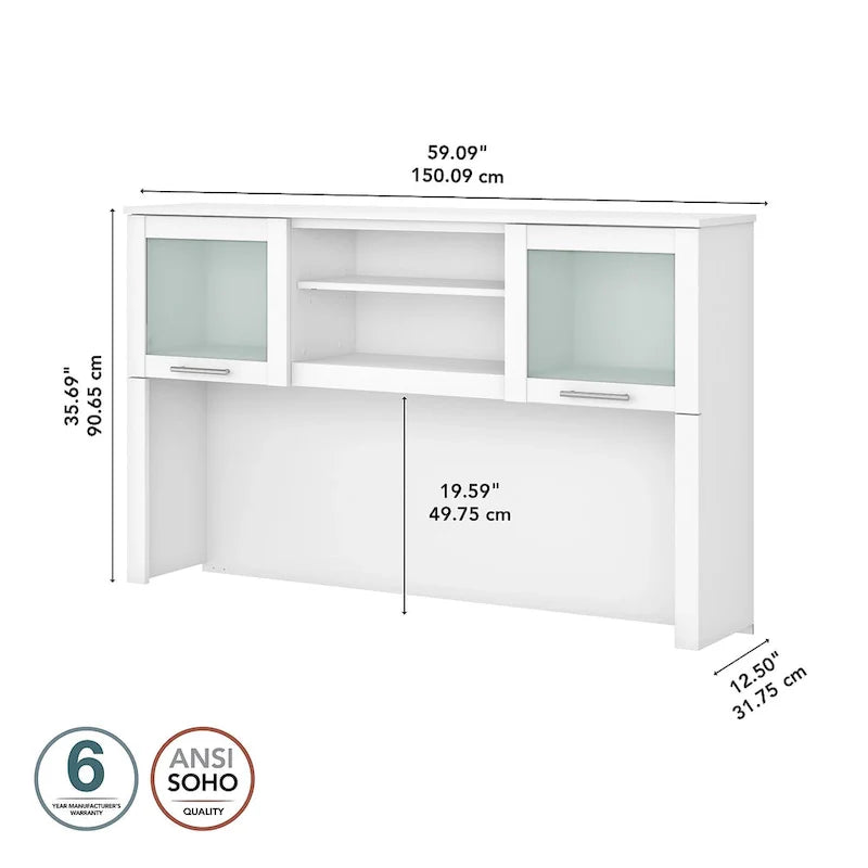 Bush Furniture Somerset Ash Gray 60-Inch Hutch for L-Shaped Desk - Dimensions: 59.09L x 12.50W x 35.69H 20