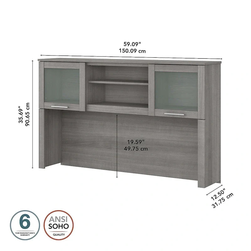 Bush Furniture Somerset Ash Gray 60-Inch Hutch for L-Shaped Desk - Dimensions: 59.09L x 12.50W x 35.69H 39