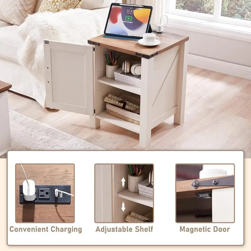 Rustic Wood Nightstand with Charging Station – Versatile End Table and Side Table 1