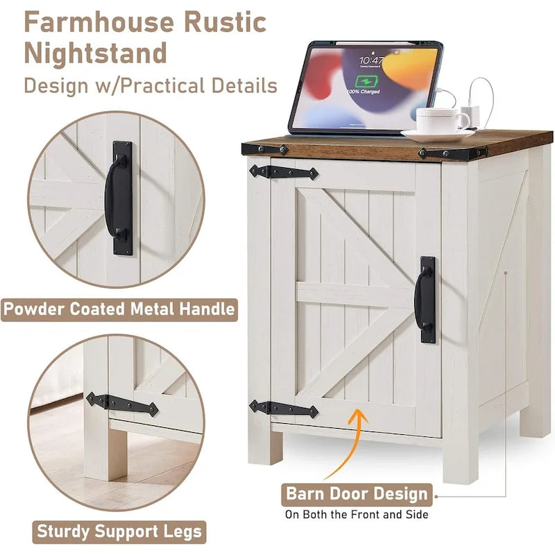 Rustic Wood Nightstand with Charging Station – Versatile End Table and Side Table 2