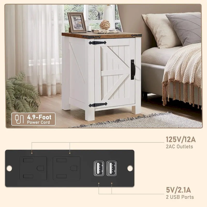 Rustic Wood Nightstand with Charging Station – Versatile End Table and Side Table 3