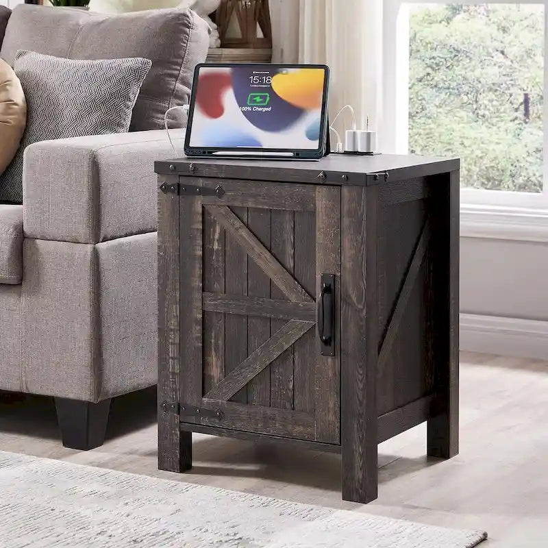 Rustic Wood Nightstand with Charging Station – Versatile End Table and Side Table 5