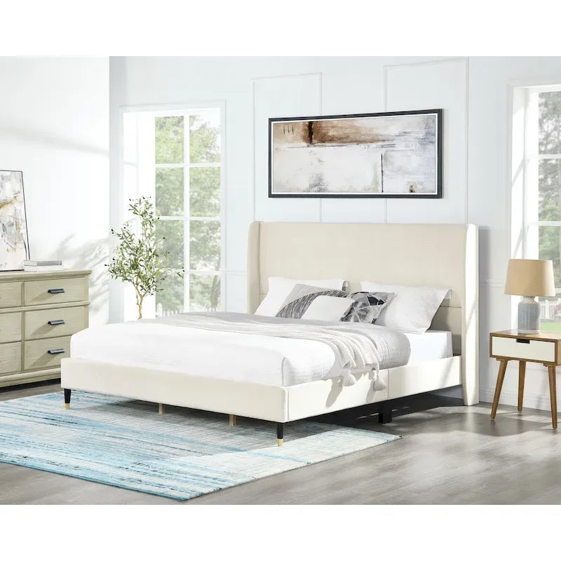 Roundhill Furniture Rozitta Upholstered Wingback Bed with Platform Design 41