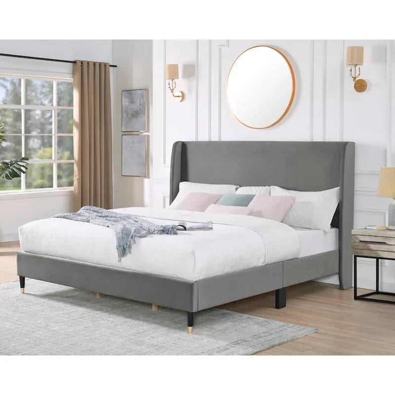 Roundhill Furniture Rozitta Upholstered Wingback Bed with Platform Design 2