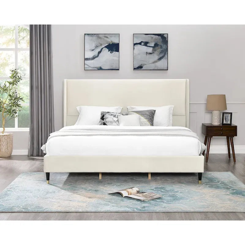 Roundhill Furniture Rozitta Upholstered Wingback Bed with Platform Design 3