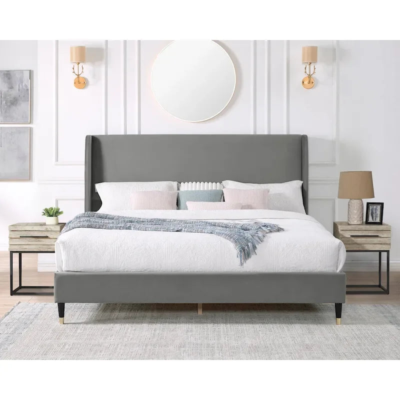 Roundhill Furniture Rozitta Upholstered Wingback Bed with Platform Design 4