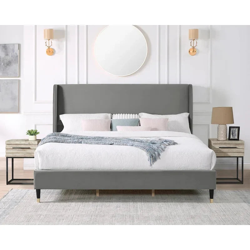Roundhill Furniture Rozitta Upholstered Wingback Bed with Platform Design 11