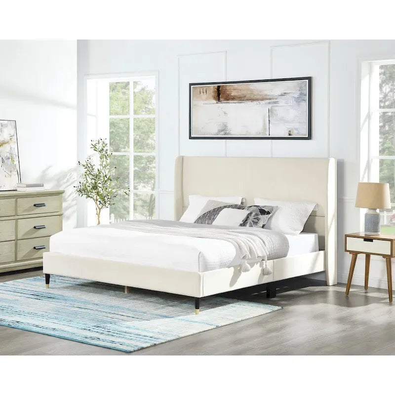 Roundhill Furniture Rozitta Upholstered Wingback Bed with Platform Design 14