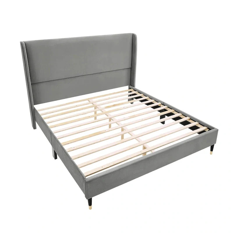 Roundhill Furniture Rozitta Upholstered Wingback Bed with Platform Design 19
