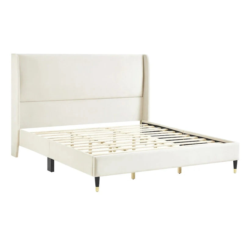 Roundhill Furniture Rozitta Upholstered Wingback Bed with Platform Design 21