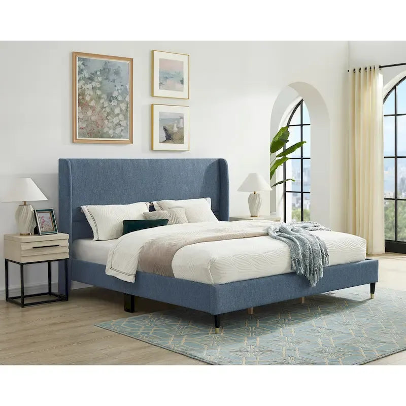 Roundhill Furniture Rozitta Upholstered Wingback Bed with Platform Design 22