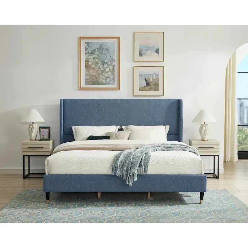 Roundhill Furniture Rozitta Upholstered Wingback Bed with Platform Design 23