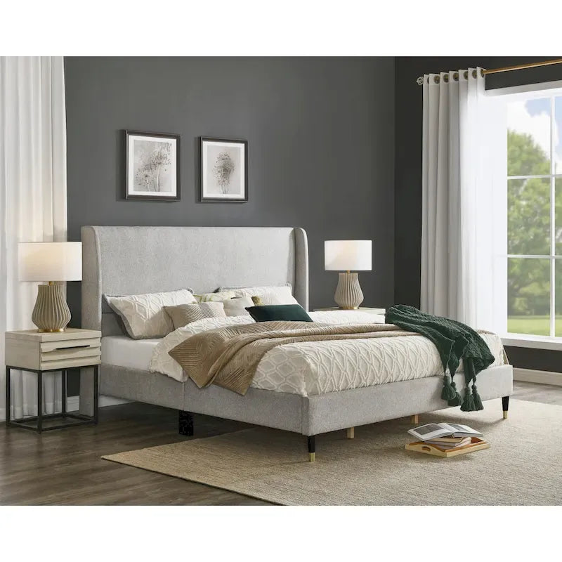 Roundhill Furniture Rozitta Upholstered Wingback Bed with Platform Design 28