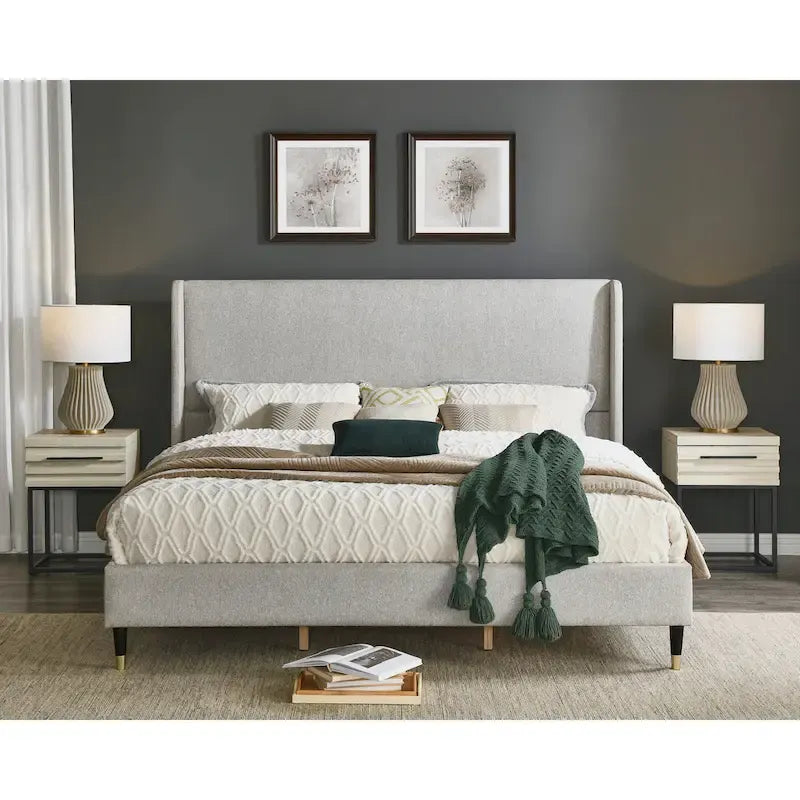 Roundhill Furniture Rozitta Upholstered Wingback Bed with Platform Design 29