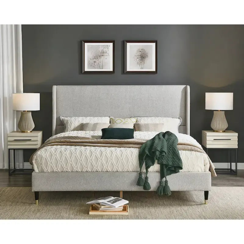 Roundhill Furniture Rozitta Upholstered Wingback Bed with Platform Design 35
