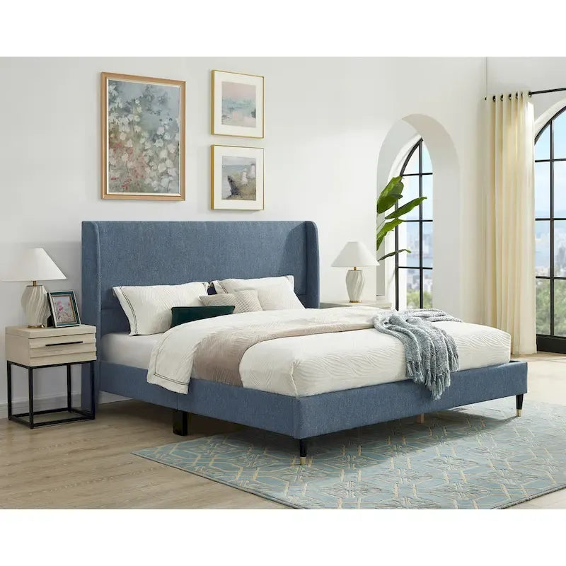 Roundhill Furniture Rozitta Upholstered Wingback Bed with Platform Design 38
