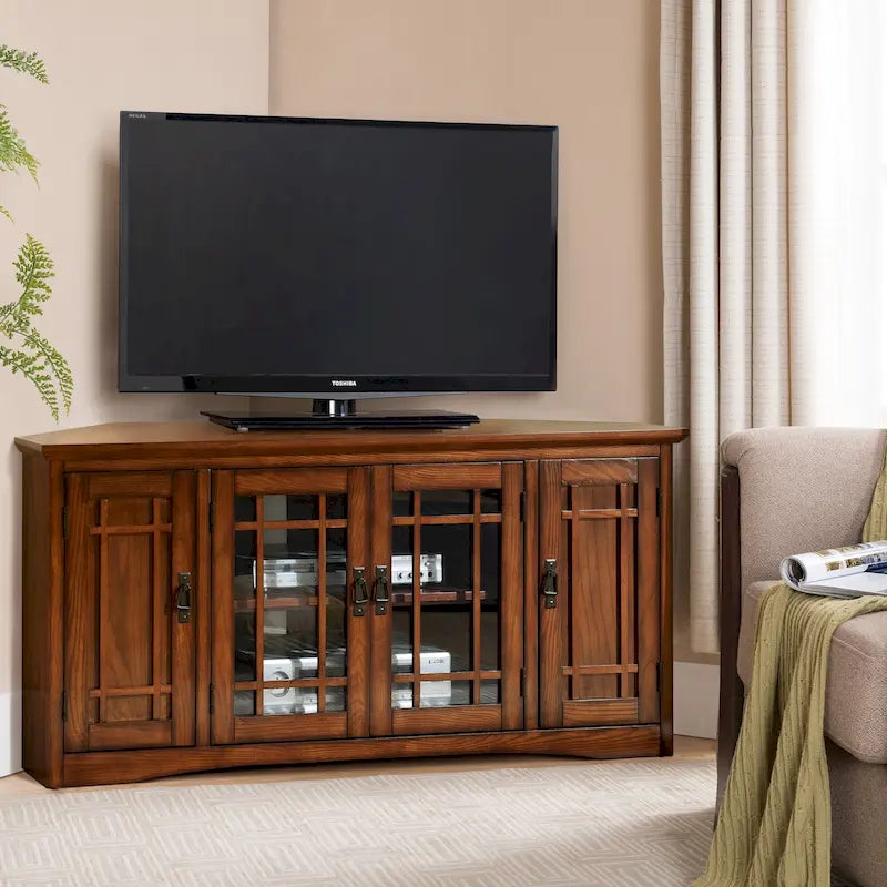 Leick Home Mission Oak Solid Wood Corner TV Stand with Four Doors 13