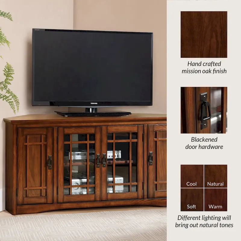 Leick Home Mission Oak Solid Wood Corner TV Stand with Four Doors 5