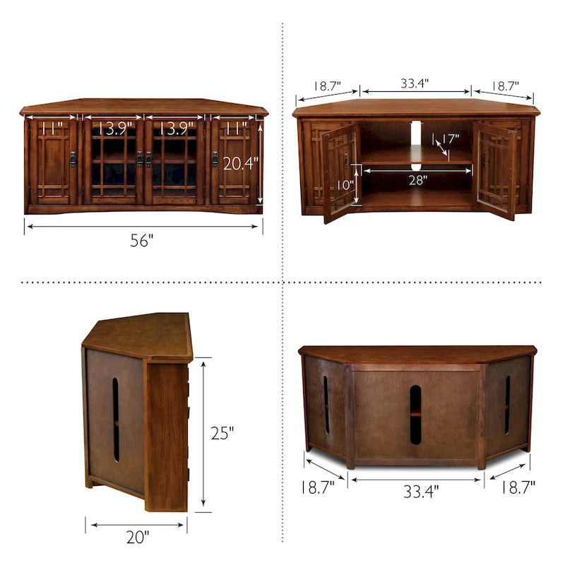 Leick Home Mission Oak Solid Wood Corner TV Stand with Four Doors 6