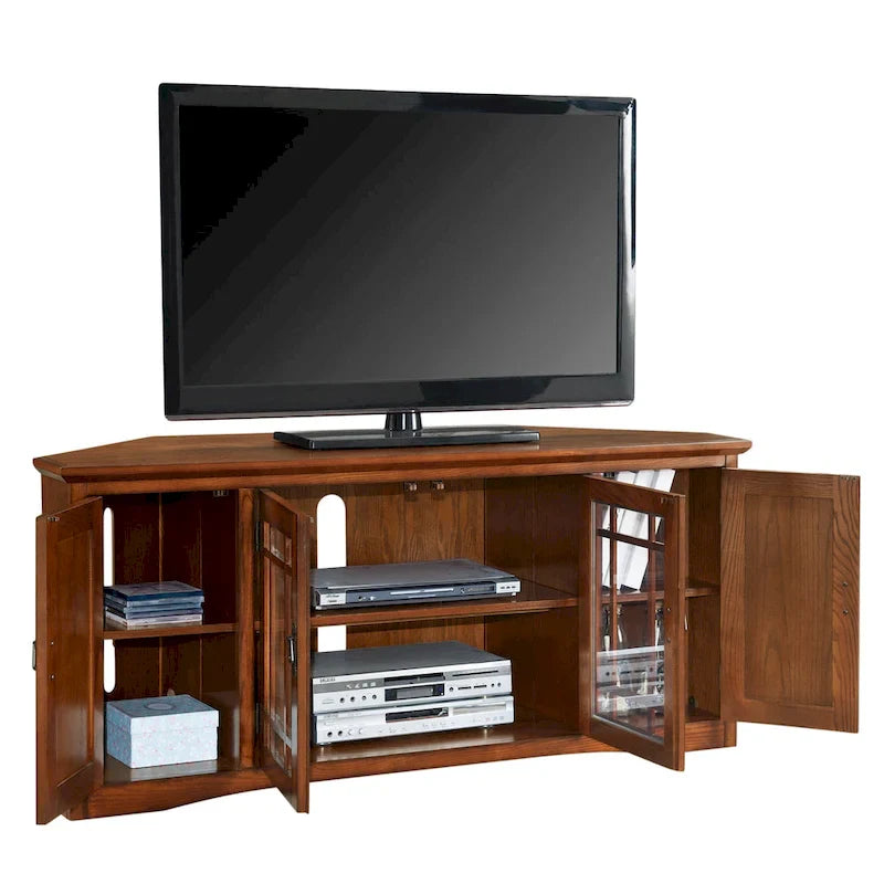 Leick Home Mission Oak Solid Wood Corner TV Stand with Four Doors 9