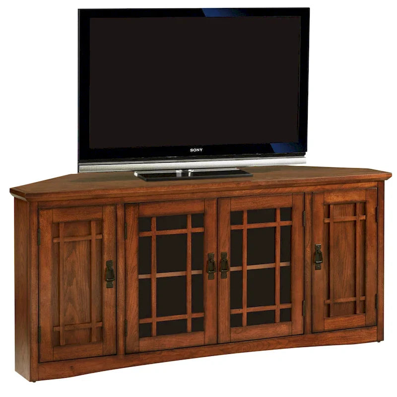 Leick Home Mission Oak Solid Wood Corner TV Stand with Four Doors 10