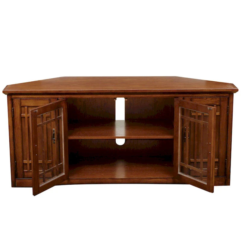 Leick Home Mission Oak Solid Wood Corner TV Stand with Four Doors 11