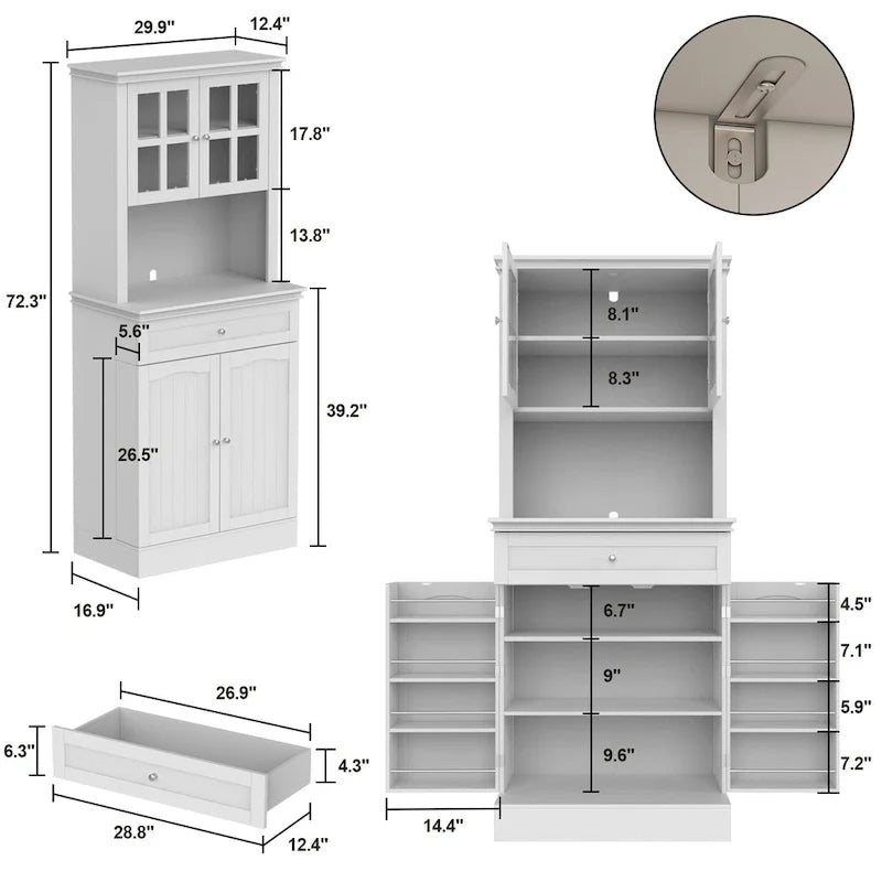 Spacious Kitchen Cabinet with Microwave Space - 30W x 69.3H 12
