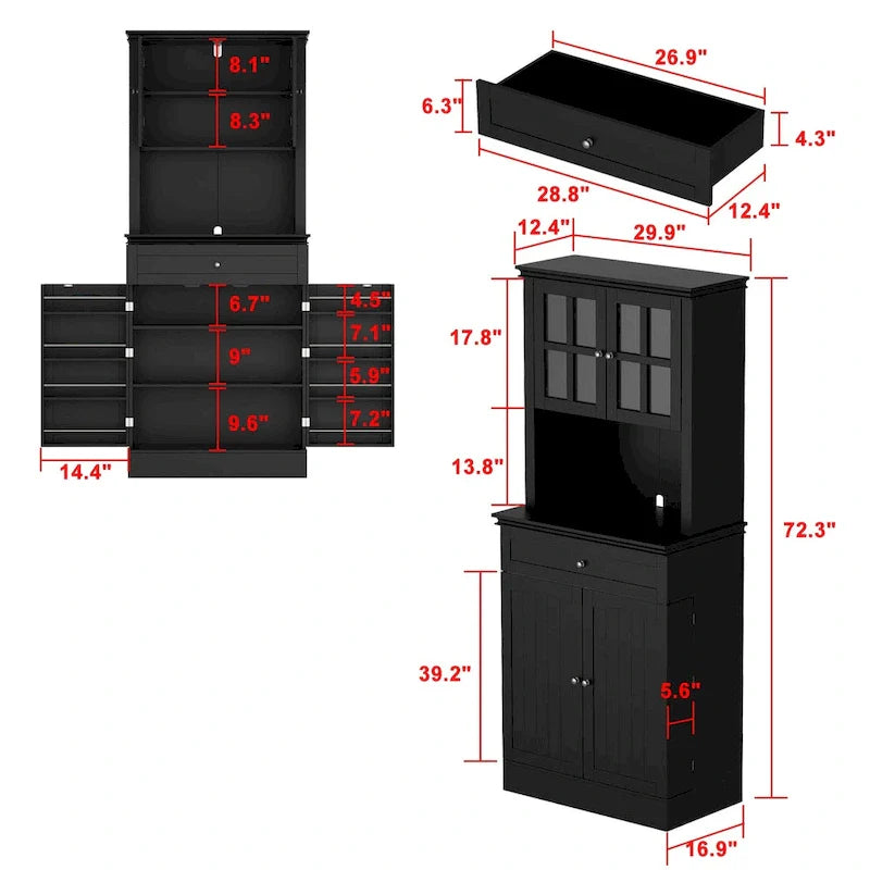 Spacious Kitchen Cabinet with Microwave Space - 30W x 69.3H 15