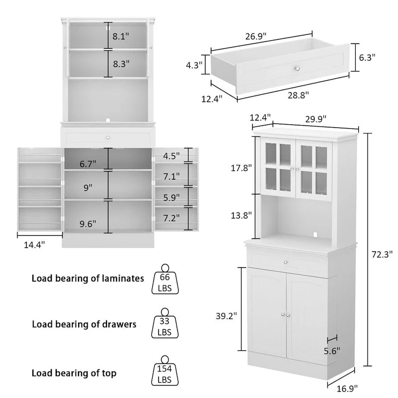Spacious Kitchen Cabinet with Microwave Space - 30W x 69.3H 31