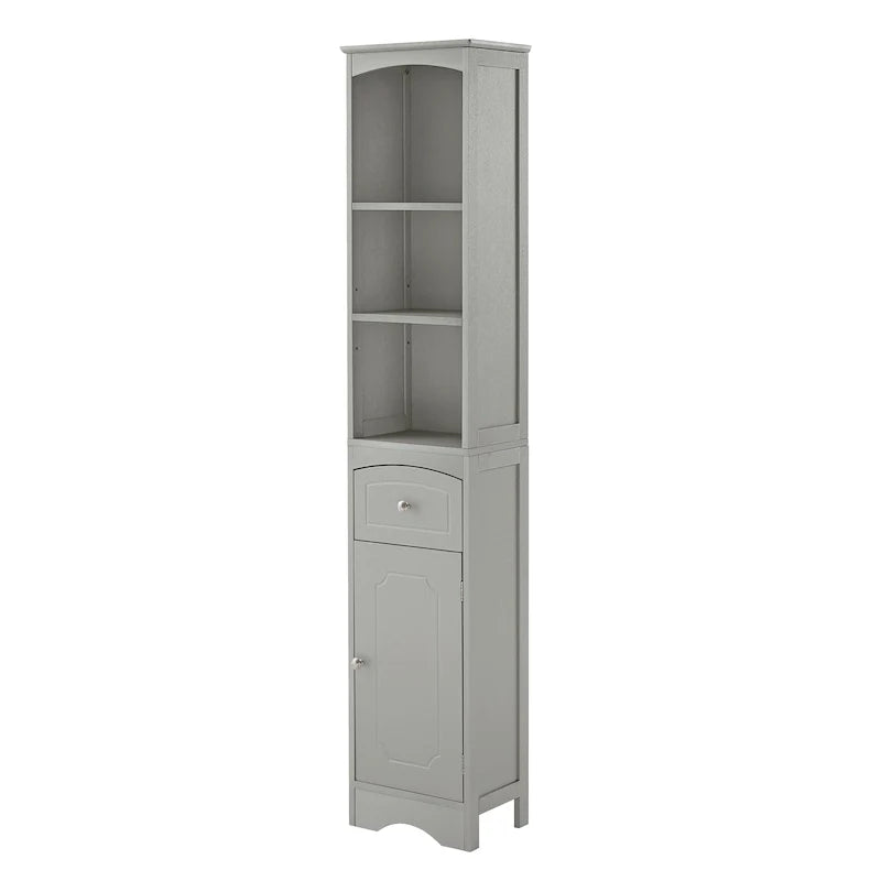 Freestanding Tall Linen Tower Bathroom Storage Cabinet with Drawer, MDF Construction and Adjustable Shelf 14
