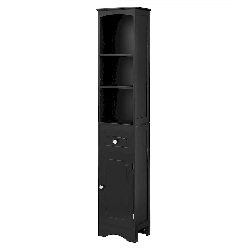 Freestanding Tall Linen Tower Bathroom Storage Cabinet with Drawer, MDF Construction and Adjustable Shelf 16