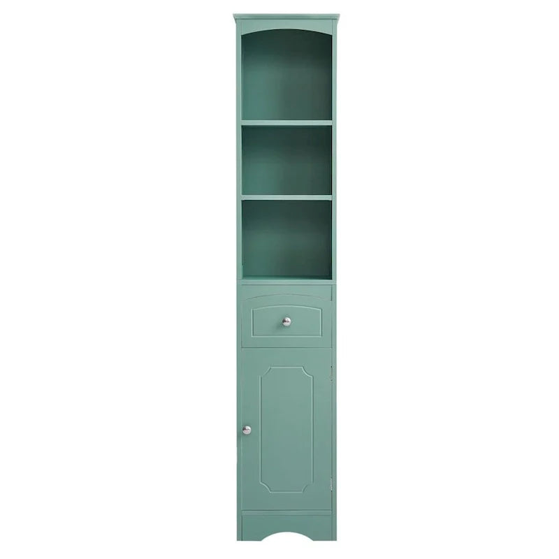 Freestanding Tall Linen Tower Bathroom Storage Cabinet with Drawer, MDF Construction and Adjustable Shelf 1